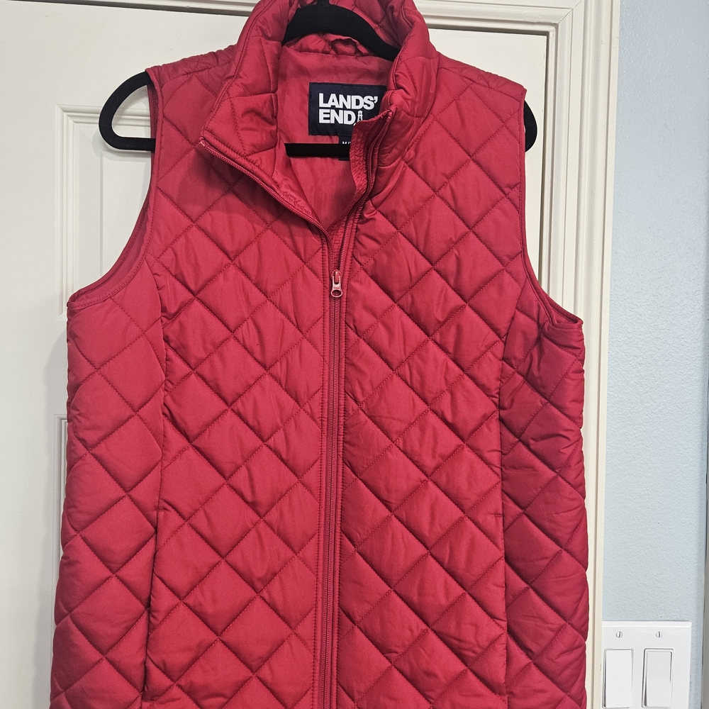 Lands' End Women's Red Quilted Vest Meduim Tall